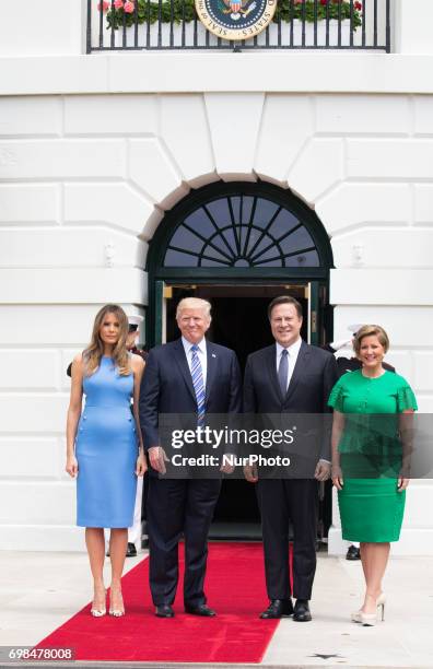 , First Lady Melania Trump, and President Donald Trump, welcomed President Juan Carlos Varela and Mrs. Lorena Castillo Varela of Panama, at the South...