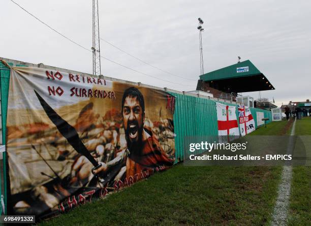 The Spartans banner on display at Blyth Spartans, Croft Park