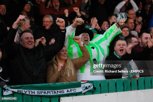 Blyth Spartans' fans celebrate Blyth Spartans second goal of the match