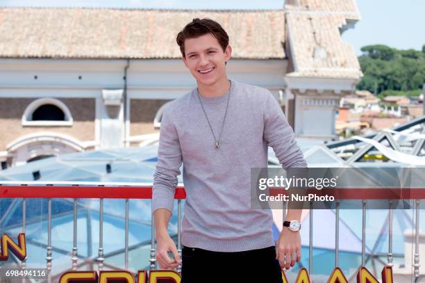 Tom Holland attends the 'Spider-Man : Homecoming' photocall at Zuma on June 20, 2017 in Rome, Italy.