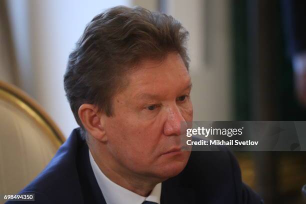 Gazprom's CEO Alexei Miller attends Russian-Kyrgyz talks at the Grand Kremlin Palace on June 20, 2017 in Moscow, Russia. President of Kyrgyzstan...