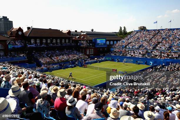 General view during the mens singles first round match between Feliciano Lopez of Spain and Stan Wawrinka of Switzerland on day two of the 2017 Aegon...