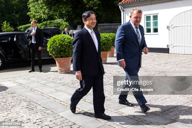 Crown Prince Naruhito of Japan visits Danish Prime MinisterLarsLoekke Rasmussen at the PM'sofficial residence Marienborg on June 20 Kongens Lyngby,...