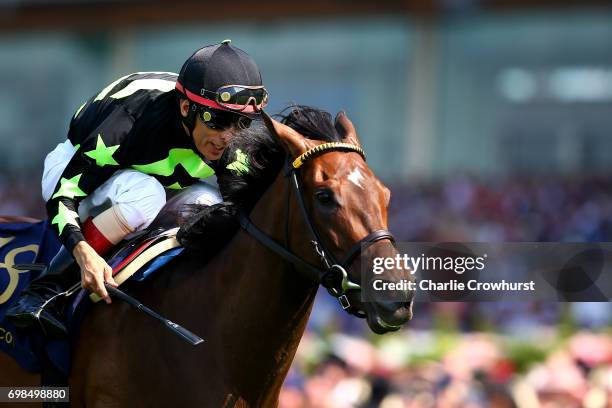 John Velazquez rides Lady Aurelia clear to win The King's Stand Stakes during day 1 of Royal Ascot at Ascot Racecourse on June 20, 2017 in Ascot,...