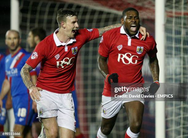 Bristol City's Jay Emmanuel-Thomas celebrates scoring his sides first goal of the match.