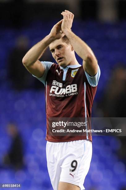 Burnley's Sam Vokes applauds the fans after the final whitsle.