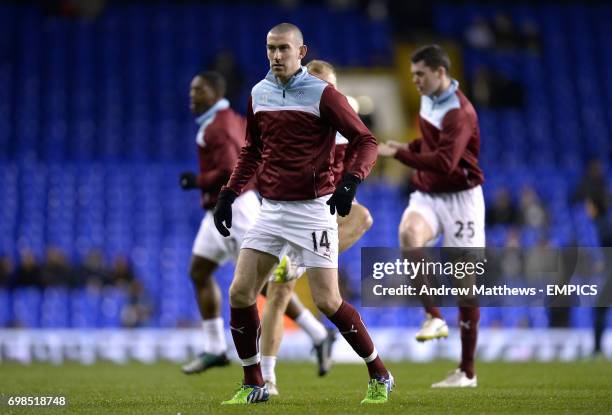 Burnley's David Jones and team-mates during warmup.