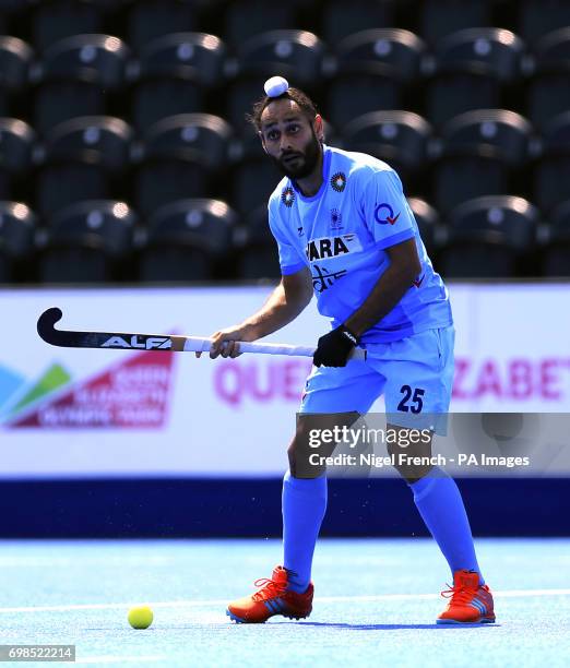 India's Satbir Singh during the Men's World Hockey League match at Lee Valley Hockey Centre, London.