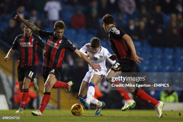 Leeds United's Sam Byram and AFC Bournemouth's Steve Cook and Tommy Elphick.