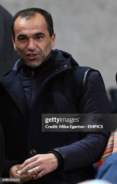 Everton manager Roberto Martinez in the stands