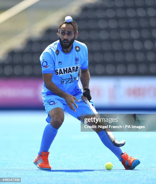 India's Satbir Singh during the Men's World Hockey League match at Lee Valley Hockey Centre, London.