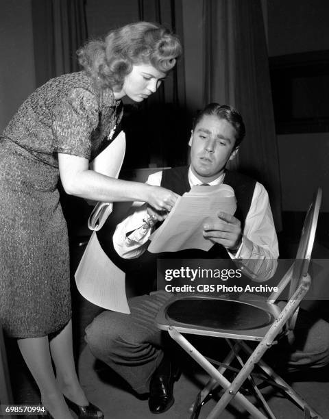 Pictured is Peter Lawford and Shirley Temple starring in The Camel Screen Guild Players adaptation of the theatrical film Adorable. Broadcast from...