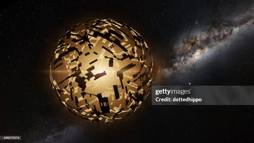 Alien mega structure, Dyson sphere around a distant star in front of the Milky Way