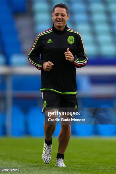 Javier Hernandez in action prior to a Mexico training session during the FIFA Confederations Cup Russia 2017 at Fisht Olympic Stadium on June 20,...