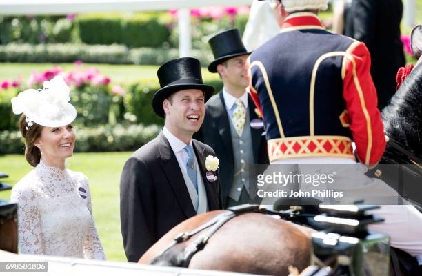 Catherine, Duchess of Cambridge, Prince William, Duke of Cambridge and Prince Edward, Earl of Wessex are seen in the Parade Ring on day 1 of Royal...