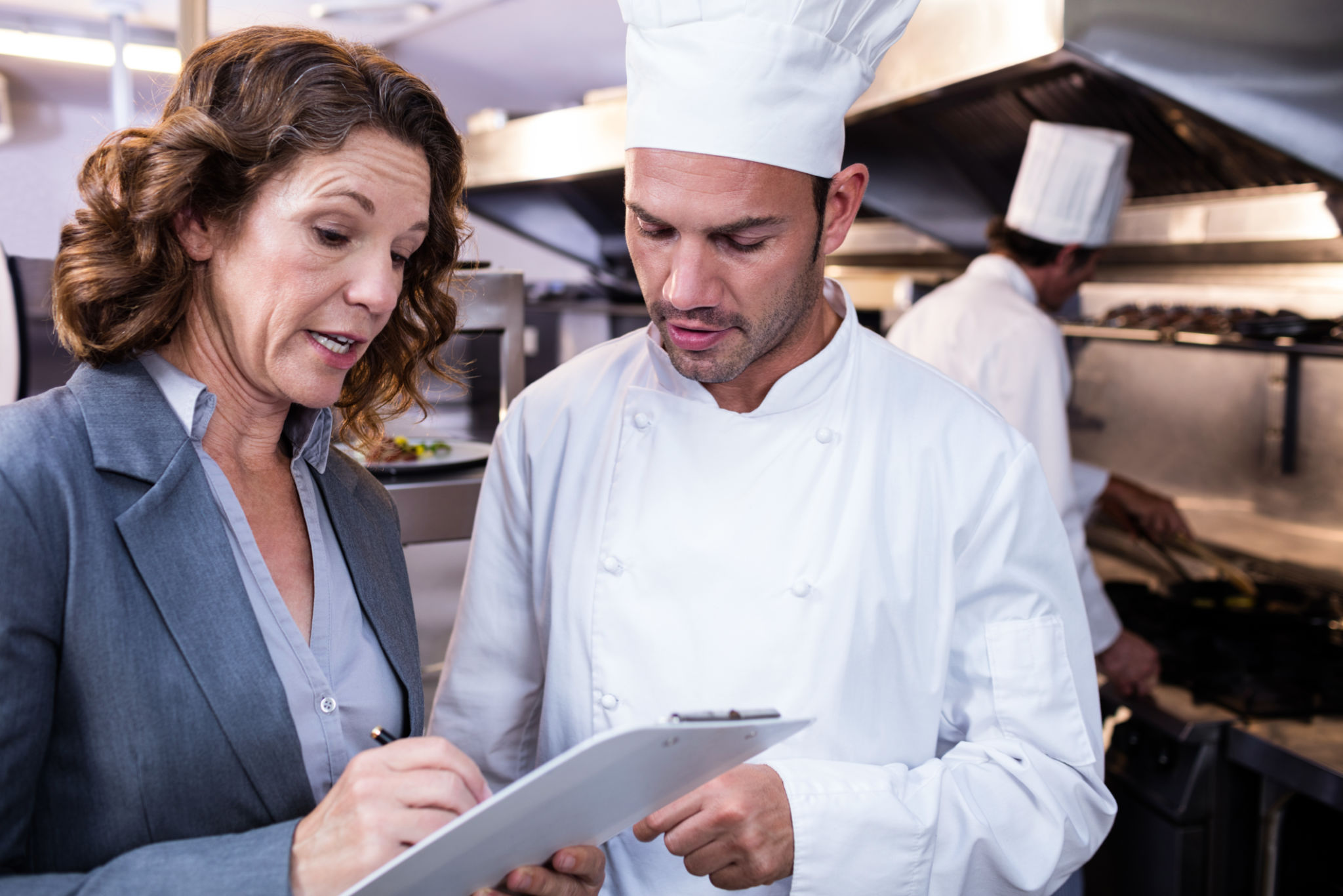 chef talking with client