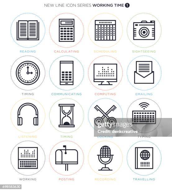 working and studying icon set - typing email stock illustrations
