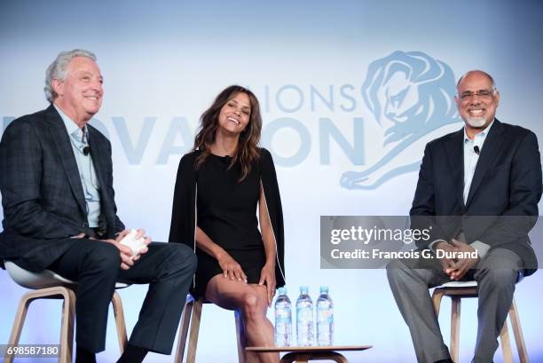 Interpublic Group Michael Roth, Actress Halle Berry and CMO Mastercard Raja Rajamannar attend the 'Tapping New Media To Connect with Fans and Their...