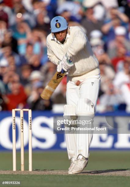 Derek Pringle batting for England during the 1st Texaco Trophy One Day International between England and Australia at Old Trafford, Manchester, 19th...