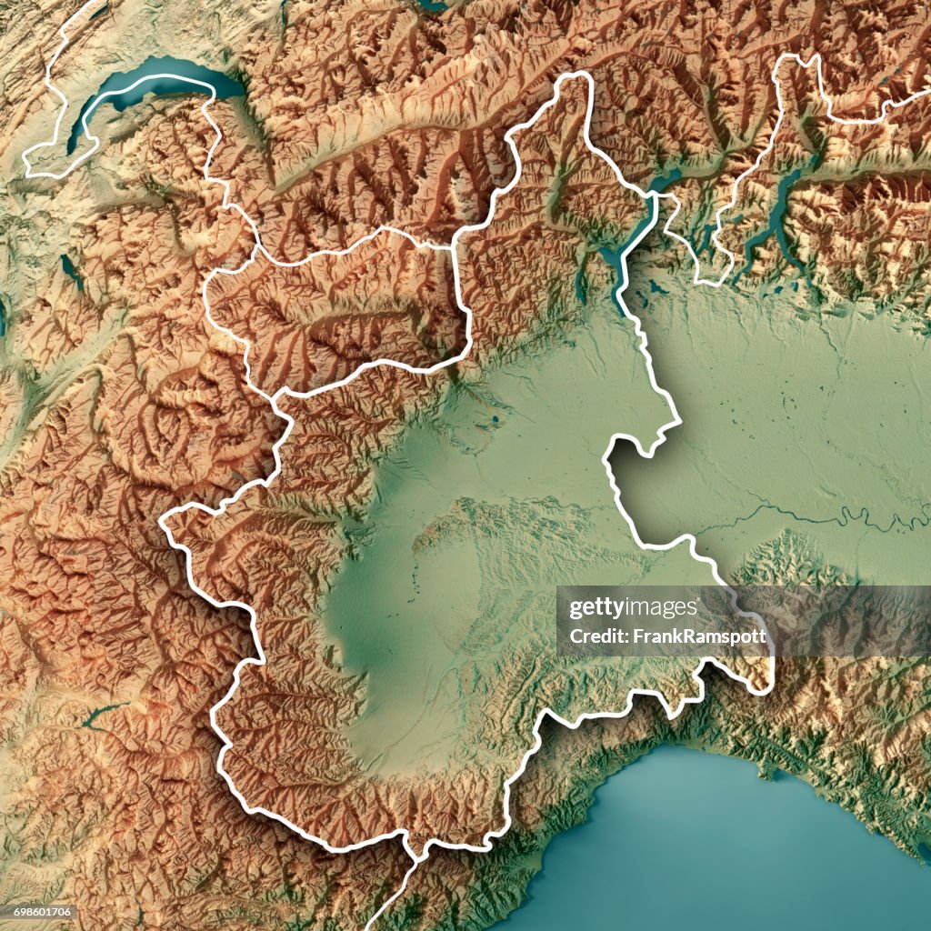 Piemonte Staat Italien 3D-Render topographische Karte Grenze