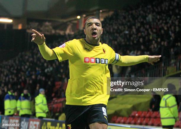 Watford's Troy Deeney celebrates scoring his side's first goal of the game