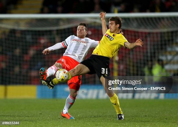 Fulham's Ross McCormack and Watford's Tommie Hoban battle for the ball