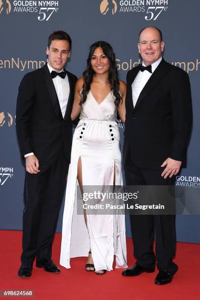 Louis Ducruet with girlfriend Marie and Prince Albert II of Monaco attend the Closing ceremony of the 57th Monte Carlo TV Festival on June 20, 2017...