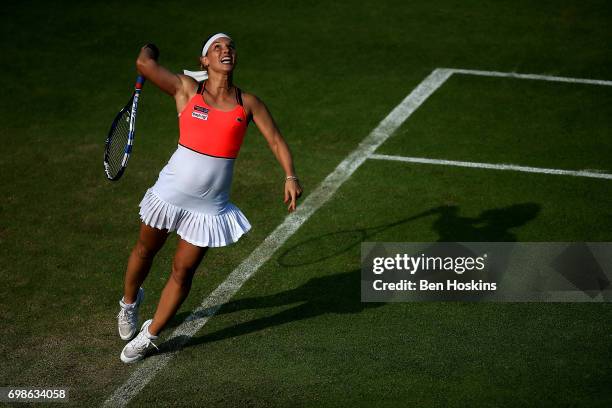 Dominika Cibulkova of Slovakia serves during her first round match against Lucia Safarova of The Czech Republic on day two of The Aegon Classic...