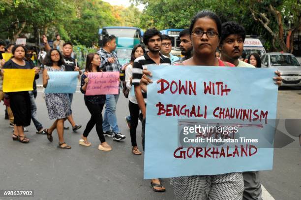 Students of Jadavpur University participating in rally in support of Gorkhaland from JU campus on June 20, 2017 in Kolkata, India.