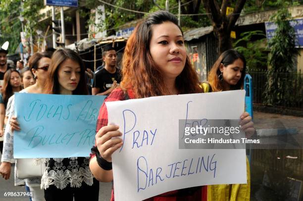 Students of Jadavpur University participating in a rally in support of Gorkhaland from JU campus on June 20, 2017 in Kolkata, India.