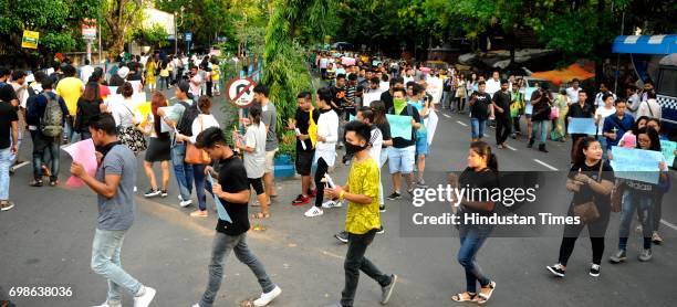 Students of Jadavpur University participating in a rally in support of Gorkhaland from JU campus on June 20, 2017 in Kolkata, India.