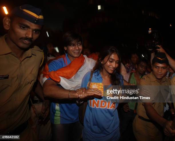 Vivek Oberoi alongwith his wife after match Marine lines in Mumbai .