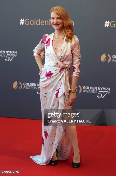 French actress Odile Vuillemin poses during the closing ceremony of the 57th Monte-Carlo Television Festival on June 20, 2017 in Monaco.