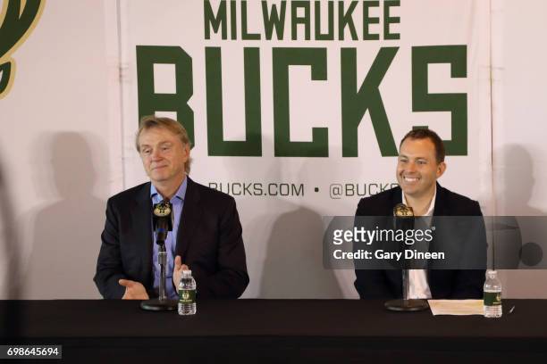 Milwaukee Bucks co-owner Wes Edens introduces Jon Horst as the team's new General Manager on June 19, 2017 at the Milwaukee Bucks Schlitz Park...
