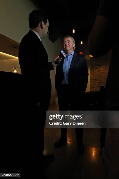 Milwaukee Bucks co-owner Wes Edens speaks to the media after introducing Jon Horst as the team's new General Manager on June 19, 2017 at the...