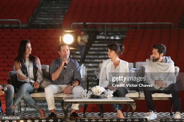 Alix Bauer, Diego Schoening, Mariana Garza and Benny Ibarra of Timbiriche attend a press conference to promote their reunion tour at Auditorio...