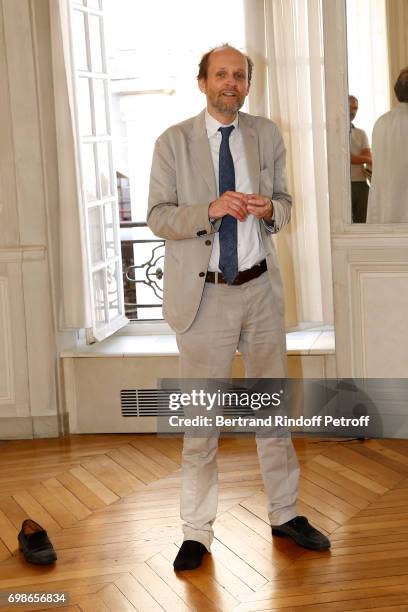 President de l'Academie des Molieres, Jean-Marc Dumontet, with Injured foot, attends the "Caisse d'Epargne Ile-De-France" supports the Ceremony of...