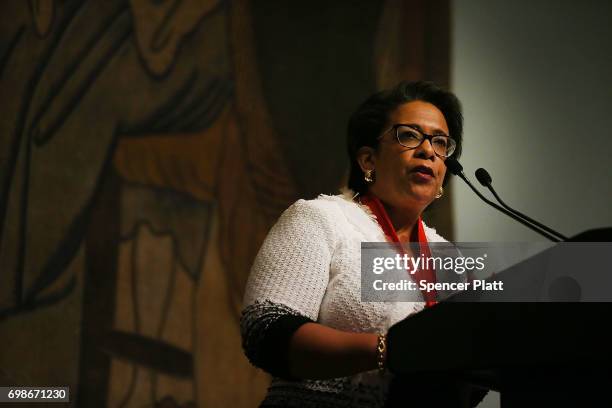 Former Attorney General Loretta Lynch speaks at the New York Historical Society on June 20, 2017 in New York City. Lynch, who served under President...