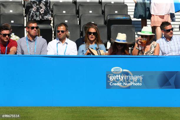 Kim Murray watching her Husband Andy Murray GBR during Round One match on the second day of the ATP Aegon Championships at the Queen's Club in west...