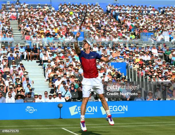 Andy Murray GBR against Jordan Thompson during Round One match on the second day of the ATP Aegon Championships at the Queen's Club in west London on...