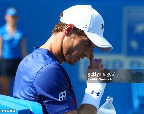 Andy Murray GBR against Jordan Thompson during Round One match on the second day of the ATP Aegon Championships at the Queen's Club in west London on...