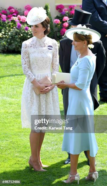 Catherine, Duchess of Cambridge and Carole Middleton attend Royal Ascot 2017 at Ascot Racecourse on June 20, 2017 in Ascot, England.