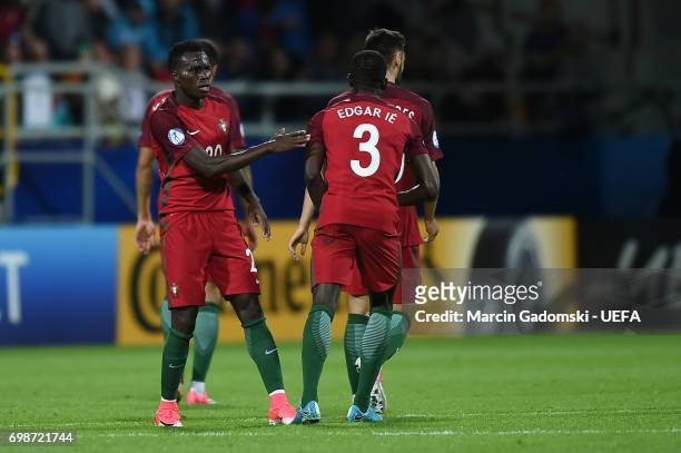 Bruma of Portugal celebrates scoring his side's first goal during their UEFA European Under-21 Championship match against Spain on June 20, 2017 in...
