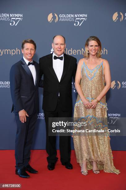 Bradley Bell, Prince Albert II of Monaco and Colleen Bell attend the closing ceremony of the 57th Monte Carlo TV Festival on June 20, 2017 in...