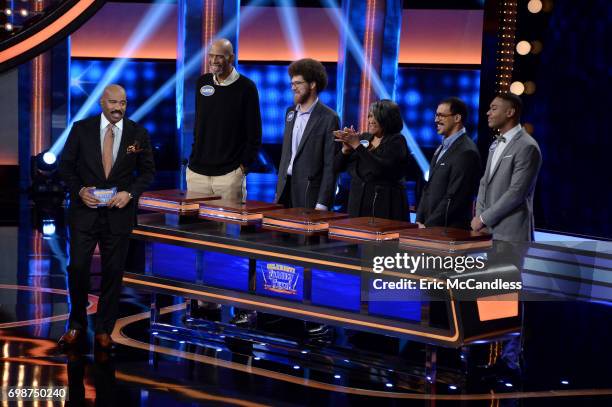 Harvey Family Men vs Harvey Family Women and Kareem Abdul-Jabbar vs Ralph Sampson"- The celebrity teams competing to win cash for their charities...