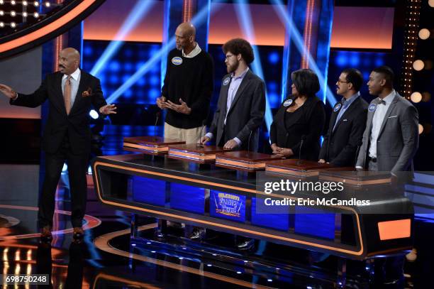 Harvey Family Men vs Harvey Family Women and Kareem Abdul-Jabbar vs Ralph Sampson"- The celebrity teams competing to win cash for their charities...