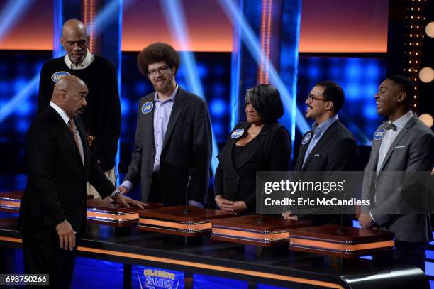 Harvey Family Men vs Harvey Family Women and Kareem Abdul-Jabbar vs Ralph Sampson"- The celebrity teams competing to win cash for their charities...