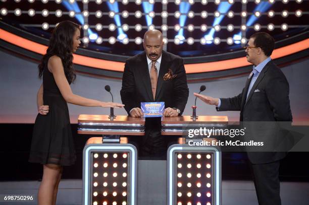 Harvey Family Men vs Harvey Family Women and Kareem Abdul-Jabbar vs Ralph Sampson"- The celebrity teams competing to win cash for their charities...