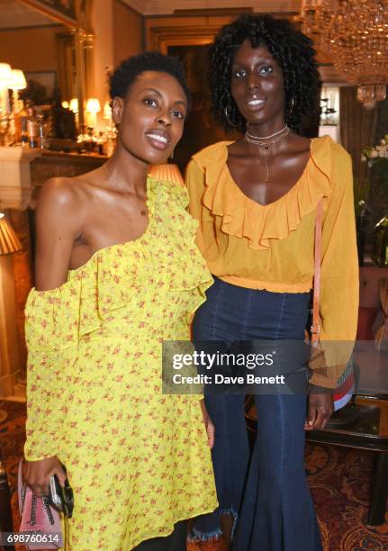 Donna Wallace and Jenny Bastet attend a cocktail evening to celebrate the Edie Parker Resort 2018 collection at Mark's Club on June 20, 2017 in...