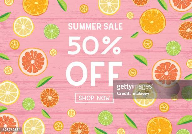 stockillustraties, clipart, cartoons en iconen met zomer verkoop citrusvruchten banner - citrusvrucht